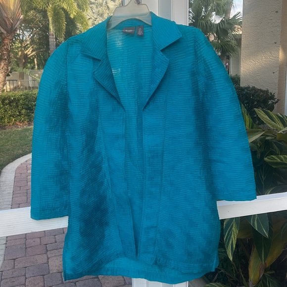 Chico's Travel Collection Textured Shirt Jacket Sz 0 Small Teal Blue Like New - Picture 16 of 17